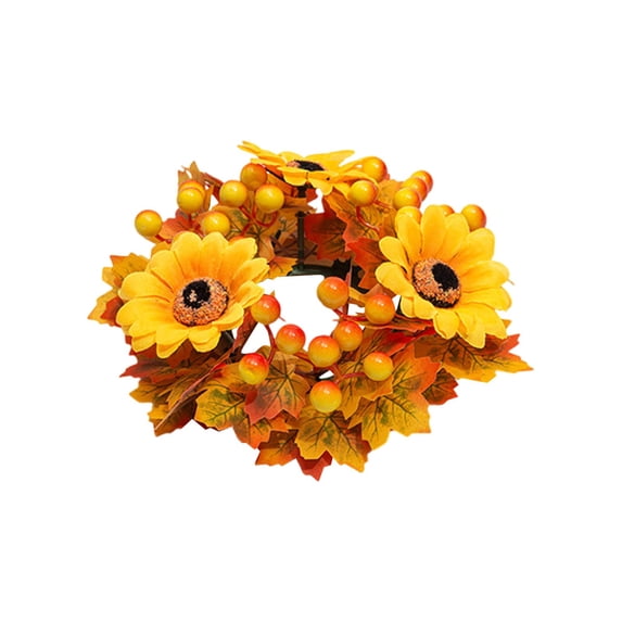 Fall Candle Rings Wreaths,Artificial Flower Maple Leaf Thanksgiving Candle Holders,Maple Leaves Candle Rings Wreaths,Mini Autumn Artificial Wreaths for Wedding,Door Tabletop Decoration