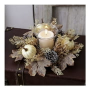 Fall Candle Rings Wreaths Neutral Fall Decor Artificial Pumpkin Maple Leaf Candle Garland Halloween Thanksgiving Berry Candle Rings