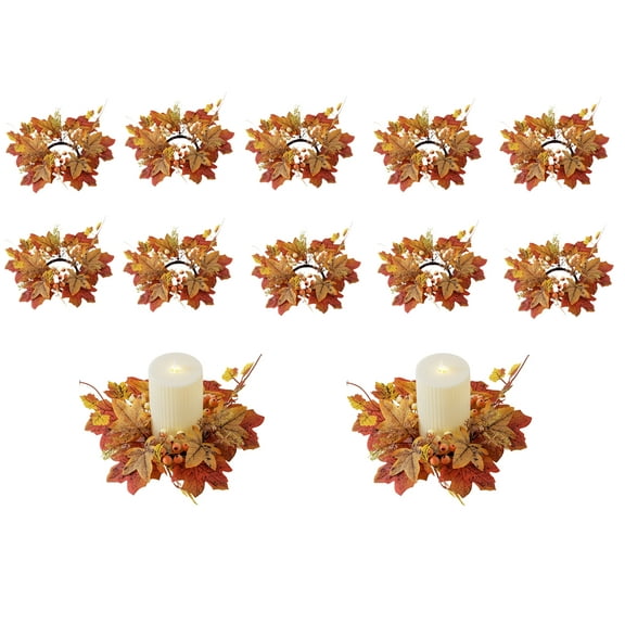 Fall Candle Rings Wreaths Thanksgiving Candle Ring Holder Artificial Maple Leaf Candle Garland Mini Flower Candle holder Fall Wreaths for Thanksgiving Table Decorations Centerpieces,12
