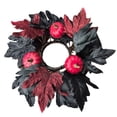 thumbnail image 1 of Fall Candle Rings Wreaths with Red Pumpkin and Maple Leaves | 10 Inch Autumn Harvest Front Door Wreath, Thanksgiving Wall Hanging Decor, 1-Pack, 1 of 2