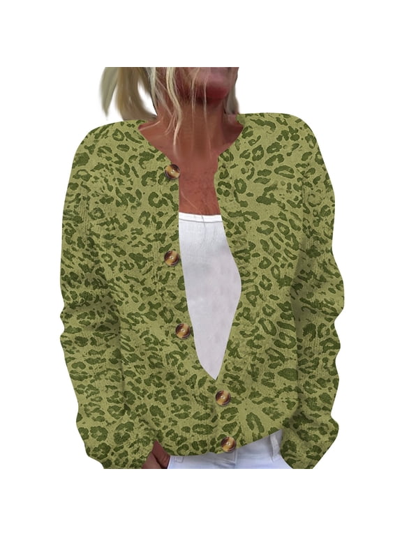 Fall Cardigan Sweaters For Women Oversized Leopard Print Long Sleeve Button Down Knitted Sweater Cheetah Print Lightweight Fashion Cardigans