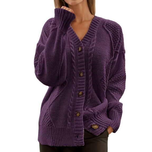 Fall Cardigans Women Knit Long Sleeve Button Front Sweater Open Front For Casual Light Weight Cardigan