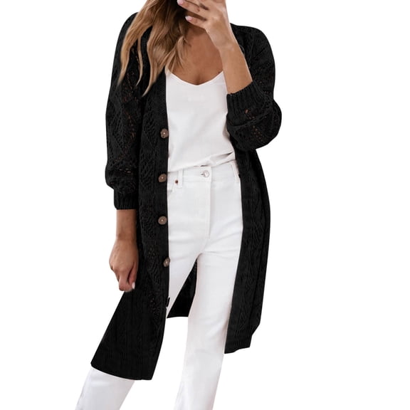 Fall Cardigans Women Crochet Sweaters Casual Long Sleeve Open Front Sweater Outerwear Coats
