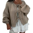 thumbnail image 1 of Fall Cardigans Women Fashion Three Quarter Sleeve Tie Front Sweater Round Neck Loose Bow Knitted Sweater Top Light Weight Cardigan, 1 of 5
