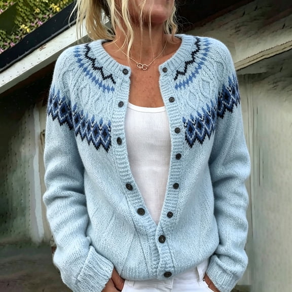 Fall Cardigans for Women Knit Coat Top Icelandic Sweater Work Fall Clothes Long Sleeve Shirts Fashion Clothing Chunky Cardigan Christmas Gifts Womens Sweaters Clearance Sale Boho Tops Sky Blue