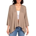 thumbnail image 1 of Fall Cardigans for Women Lightweight New Women's Casual Lightweight Open Front Cardigans Soft Draped Ruffles 3/4 Sleeve Tops Fall Trendy Clothes Khaki XXL, 1 of 6