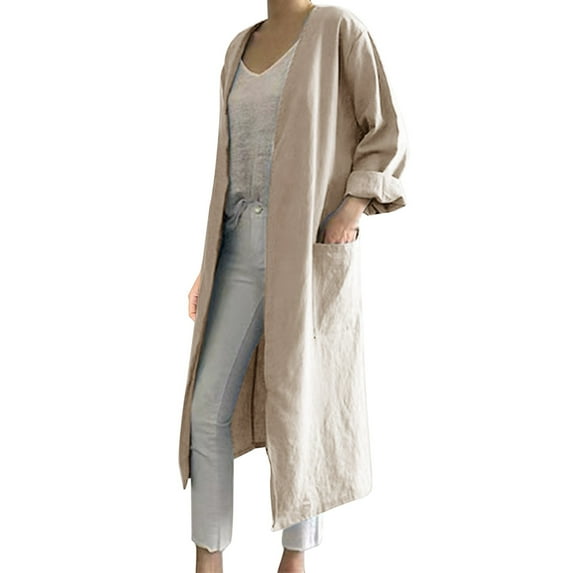 Fall Cardigans Women Solid Color With Pockets Mid Length Casual Jacket Work Cardians