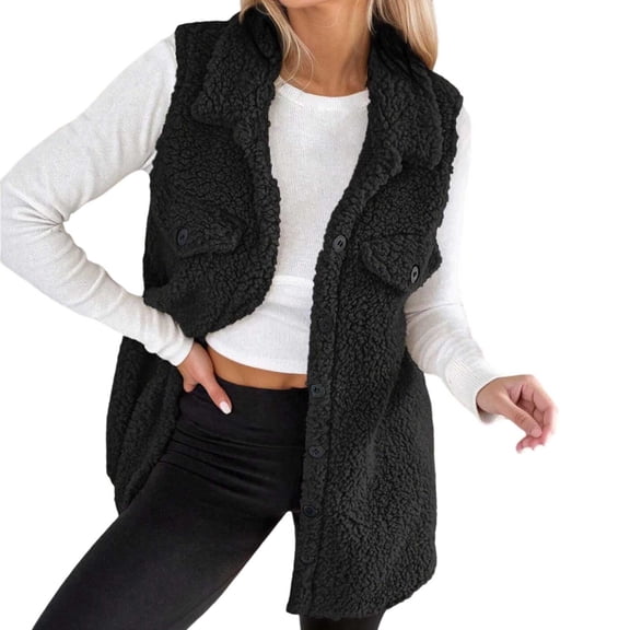 Fall Cardigans Women Solid Loose Elegant Lapel Buttoned Vest Light Weight Cardigan
