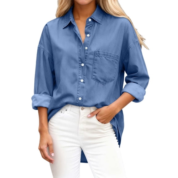 Fall Cardigans Women Stylish Denim Button Down Shirt Long Sleeve Collared Casual Top For Everyday Comfort And Versatile Layering Work Cardians