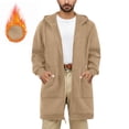 thumbnail image 1 of Fall Cardigans for Men Full Zip Black Long Trench Coat Warm Comfy Long Sleeve Hooded Jacket with Drawstring, 1 of 7