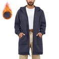 thumbnail image 1 of Fall Cardigans for Men Full Zip Black Long Trench Coat Warm Comfy Long Sleeve Hooded Jacket with Drawstring, 1 of 7