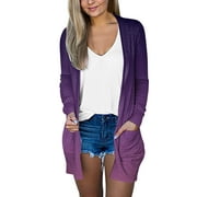 Fall Cardigans for Women 2022 Fashion Casual Pocket Long Sleeve Printed Cover up Cardigan Tops Purple Xxl