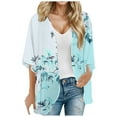 thumbnail image 1 of Fall Cardigans for Women 2024 Summer Floral Printed Puff Sleeve Chiffon Kimono Loose Cover Up Casual Blouse Tops Womens Cardigan Sweaters, 1 of 6