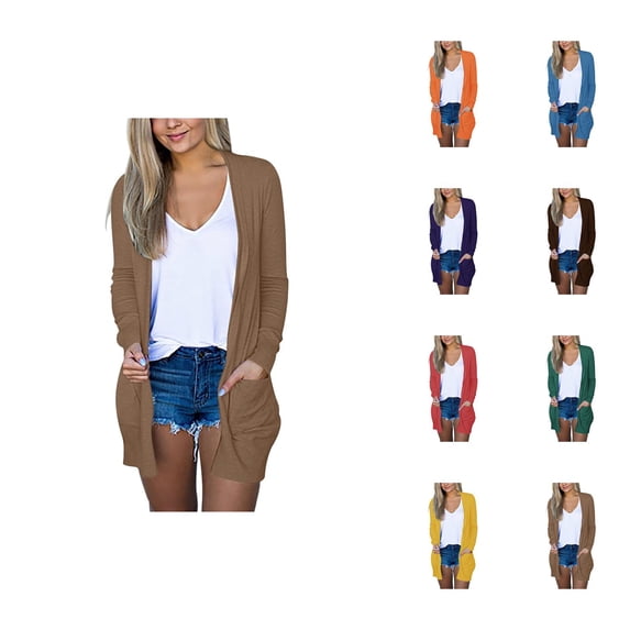 Fall Cardigans for Women 2025 Lightweight Long Sleeve Open Front Casual Long Cardigan with Pockets Outerwear