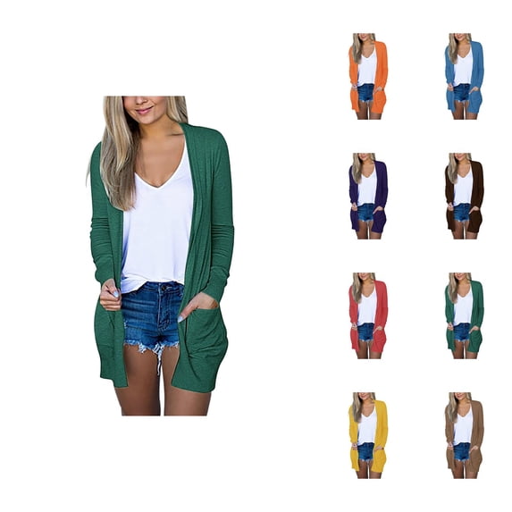 Fall Cardigans for Women 2025 Lightweight Long Sleeve Open Front Casual Long Cardigan with Pockets Outerwear