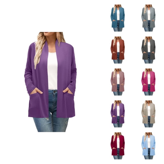 Fall Cardigans for Women 2025 Lightweight Long Sleeve Open Front Casual Plain Cardigan with Pockets Outerwear