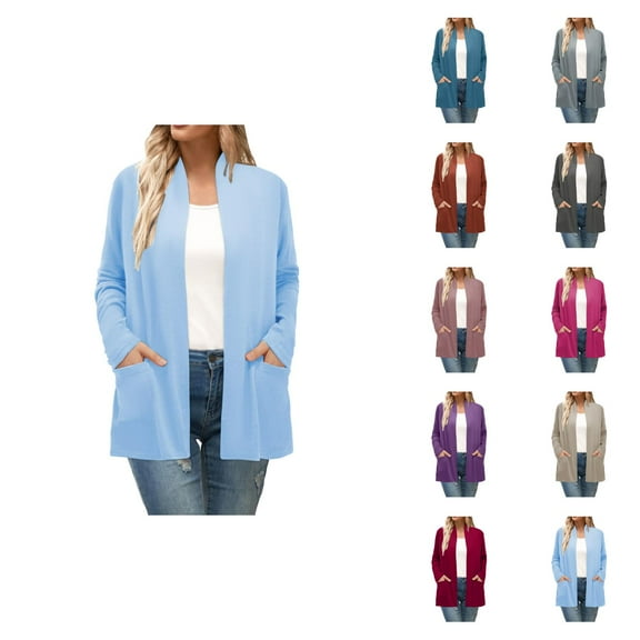 Fall Cardigans for Women 2025 Lightweight Long Sleeve Open Front Casual Plain Cardigan with Pockets Outerwear