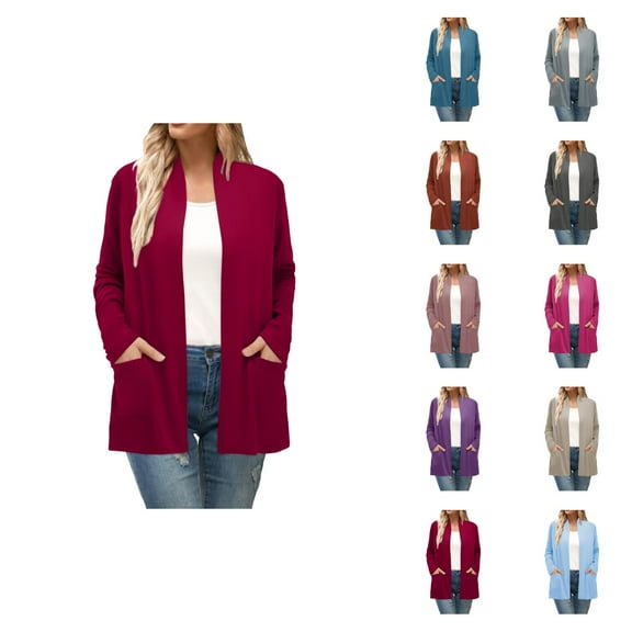 Fall Cardigans for Women 2025 Lightweight Long Sleeve Open Front Casual Plain Cardigan with Pockets Outerwear