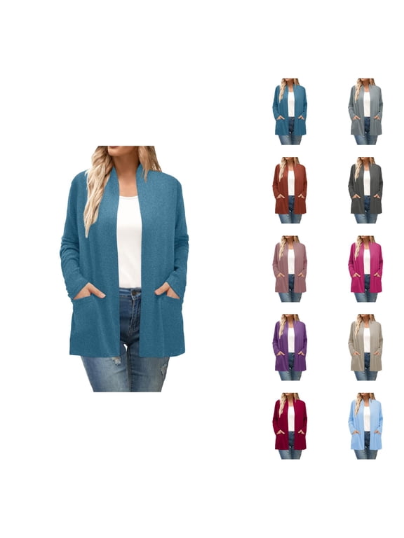 Fall Cardigans for Women 2025 Lightweight Long Sleeve Open Front Casual Plain Cardigan with Pockets Outerwear