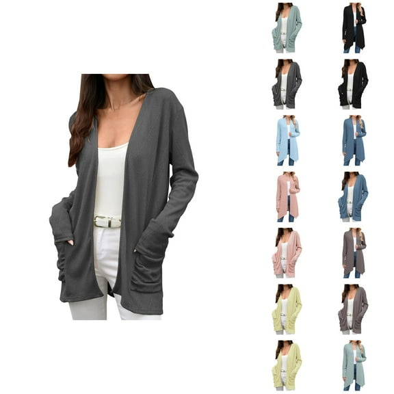 Fall Cardigans for Women 2025 Long Sleeve Open Front Soft Knit Oversized Cardigan Sweaters with Pockets Outerwear