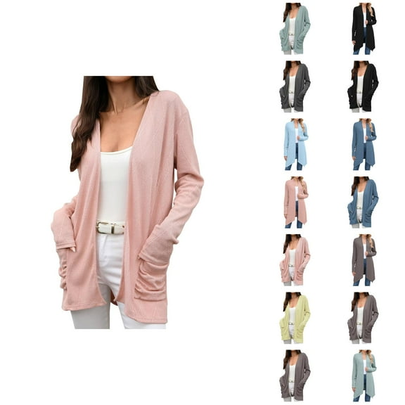 Fall Cardigans for Women 2025 Long Sleeve Open Front Soft Knit Oversized Cardigan Sweaters with Pockets Outerwear