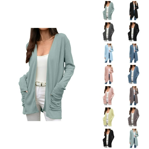 Fall Cardigans for Women 2025 Long Sleeve Open Front Soft Knit Oversized Cardigan Sweaters with Pockets Outerwear