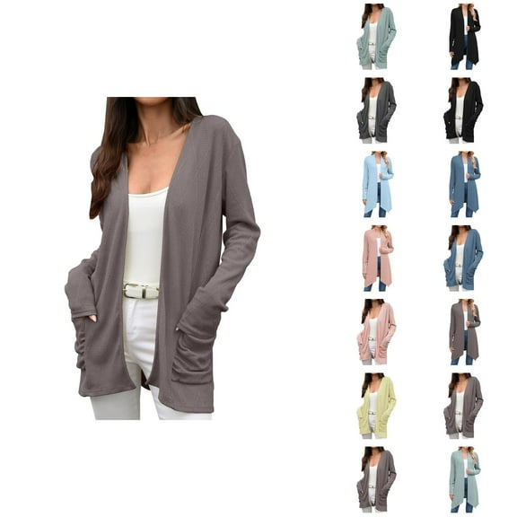 Fall Cardigans for Women 2025 Long Sleeve Open Front Soft Knit Oversized Cardigan Sweaters with Pockets Outerwear