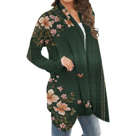 Fall Cardigans for Women Floral Printed Cardigan Long Sleeve Open Front Outwear Coat Tops