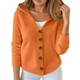 thumbnail image 1 of Fall Cardigans for Women Hooded Sweater Soft Knit Button Up Long Sleeve Cardigan Orange L, 1 of 5