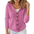 thumbnail image 1 of Fall Cardigans for Women Hooded Sweater Soft Knit Button Up Long Sleeve Cardigan Pink XL, 1 of 5