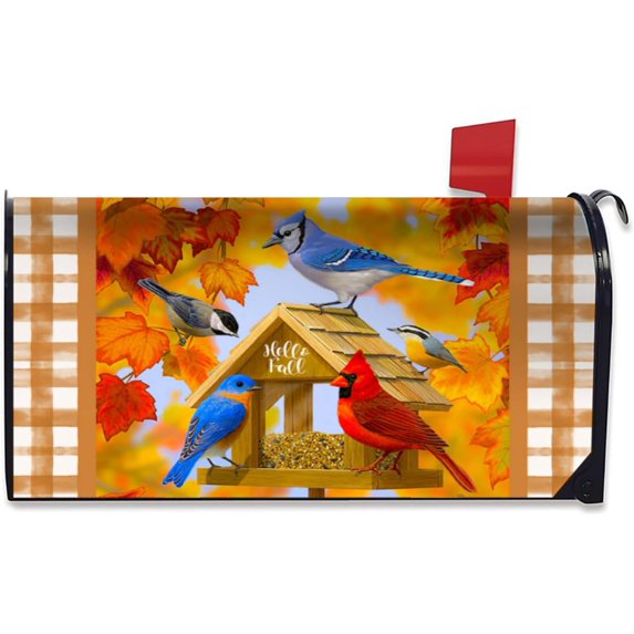 Fall Cardinal Mailbox Covers Magnetic Standard Size 18" X 21" Autumn Birds Mailbox Covers Hello Fall Mailbox Wraps Post Letter Box Cover Buffalo Buffalo Plaid Decor for Outdoor