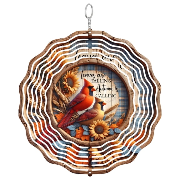 Fall Cardinals Autumn Calling Stained Glass Suncatcher, UV Printed Tinplate Round, Rustic Bird Art, Nature Lover Gift,