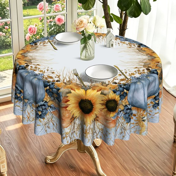 Fall Cartoon Turkey Maple Leaf Pumpkin Print Tablecloth, Vacation Rental Outdoor Dining Housewarming Decor, Thanksgiving & Christmas Gift