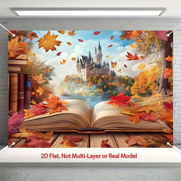 Fall Castle Baby Shower Backdrop Once Upon a Time Photography Background Autumn Maple Leaf Fairy Book Birthday Party Decorations Banner Supplies Photo Booth Props