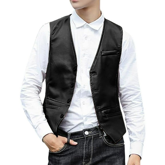 Fall Casual Fashion Sleeveless Vest Men's Leather Slim Undershirt Western Cowboy Style