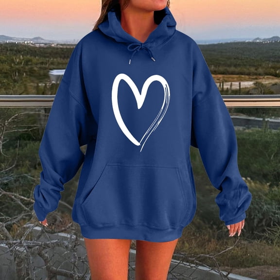 Fall Casual Shirts New Women's Fashion Casual Ladies Printed Long Sleeve Tops Blouse Hooded Sweatshirts Style B-40 Blue S