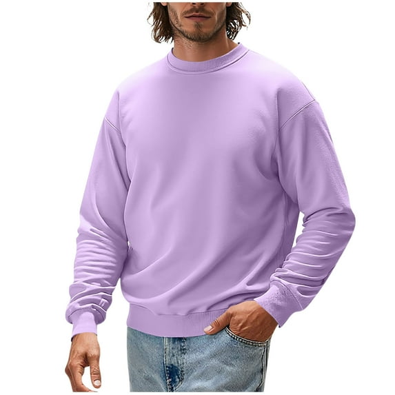 Fall Casual Sweatshirts Mens Loose Long Sleeve Crew Neck Sweat Shirts Drop Shoulder Pullover Tops Winter Outfits Purple, M