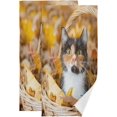 thumbnail image 1 of Fall Cat Basket Hand Towels 2 PCS, Autumn Maple Leaf Kitchen Towel Ultra Soft and Highly Absorbent,Decorative Fingertip Face Towel for Bathroom Hotel, 28.3"x14.4", 1 of 5