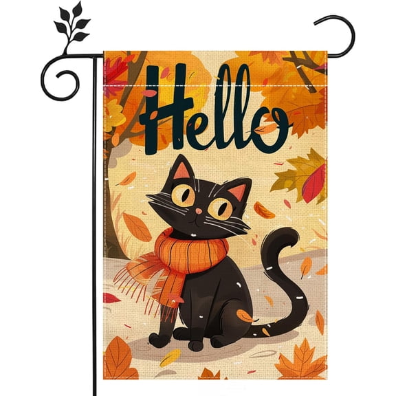Fall Cat Farmhouse Garden Flag 12x18 Inch Double Sided Outside Holiday Outdoor Yard Decoration