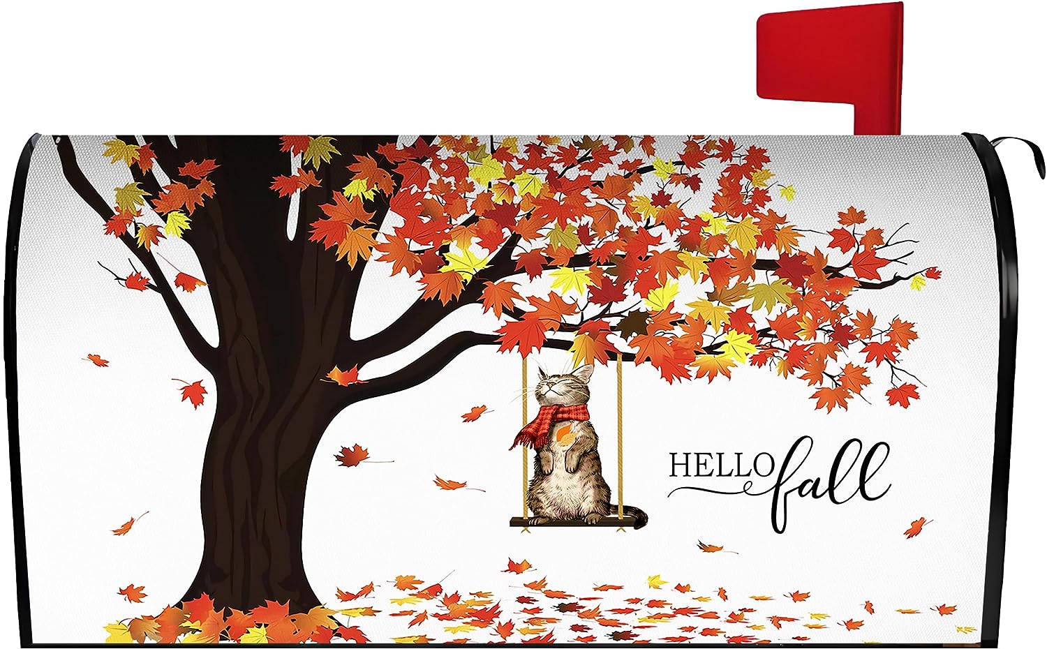 Fall Cat Mailbox Cover 25.5x21 Inch, Autumn Maple Leaves Post Letter
