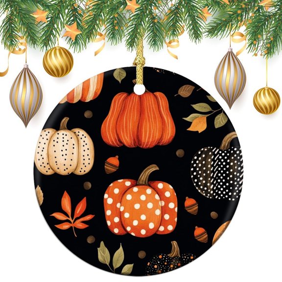 Fall Celebration Pumpkins Ceramics Ornaments Thanksgiving Pumpkin Autumn Customized Round Ceramic Ornament Holiday Ornament for Home Christmas Tree Decor for Family Friend