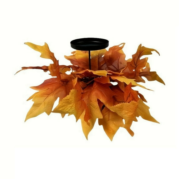 Fall Centerpiece Table Decorations, Artificial Pumpkins and Autumn Leaves Harvest Table Candle Holder for Dinning Table, Fireplace Mantel