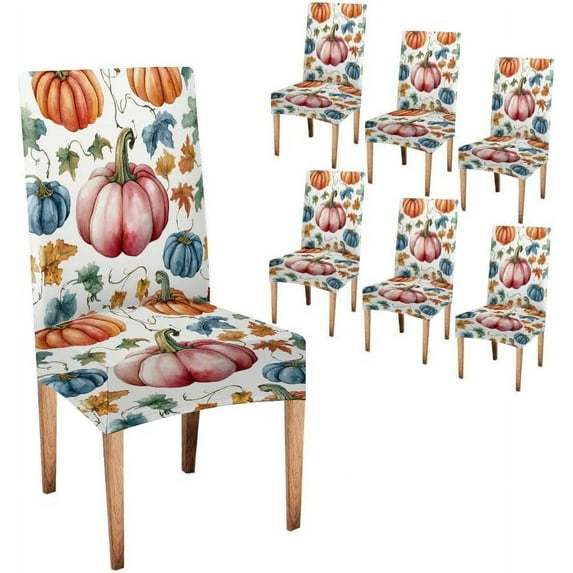 Fall Chair Covers for Dining Room Set of 6 Autumn Pumpkin Spandex Stretch Dining Room Chair Cover Removable Washable Kitchen Parsons Chair Covers Seat Slipcovers