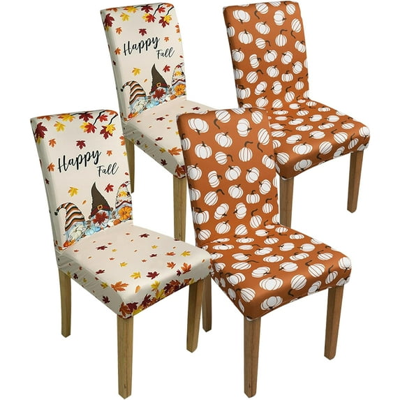 Fall Chair Covers Set of 4 Autumn Maples and Pumpkins Dining Chair Protector Covers Fall Slipcovers Removable for Fall Thanksgiving Kitchen Party Hotel Fall Decorations