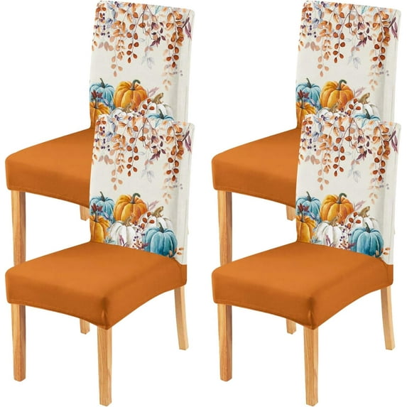 Fall Chair Covers Set of 4,Thanksgiving Parsons Chair slipcovers,Fall Pumpkin Kitchen Dining Room Decor Chair Seat Cover Protectors(Orange Pumpkin,4 Pack)