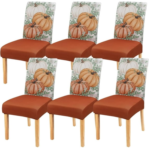 Fall Chair Covers Set of 6,Autumn Pumpkin Dining Slipcovers,Thanksgiving Parsons Chair slipcover Elastic Removable Washable Fall Decor for Home Orange