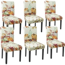 Fall Chair Covers Set of 6 Pumpkin Maple Leaves Stretch Parsons Chair Slipcovers for Fall Thanksgiving Dining Room Decor Chair Seat Protectors(Pumpkin Maple Leaf,6PCS)