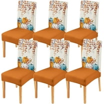 Fall Chair Covers Set of 6,Thanksgiving Parsons Chair slipcovers,Fall Pumpkin Kitchen Dining Room Decor Chair Seat Cover Protectors(Orange Pumpkin,6 Pack)