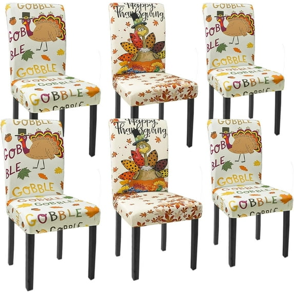 Fall Chair Covers Set of 6 Turkey Maple Leaves Stretch Parsons Chair Slipcovers for Fall Thanksgiving Dining Room Decor Chair Seat Protectors (Turkey Maple Leaf,6PCS)