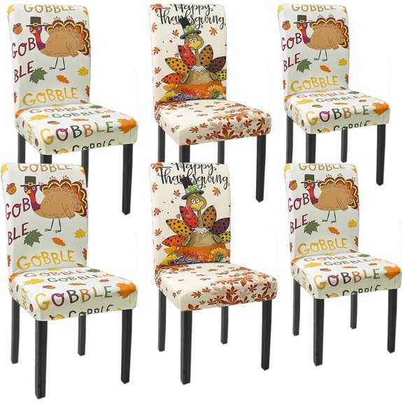 Fall Chair Covers Set of 6 Turkey Maple Leaves Stretch Parsons Chair Slipcovers for Fall Thanksgiving Dining Room Decor Chair Seat Protectors (Turkey Maple Leaf,6PCS)